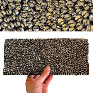 Club Monaco Emily Silver Gems Gemstone Beaded Embellished Embroidered Clutch Bag